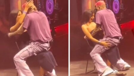 Şarkıcı Chris Brown, konserde kadın hayranının kucağına oturarak dans etti